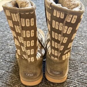 UGG Brown Logo Print Boots